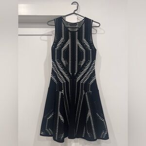 RVN Black and White Fit-and-Flare Dress